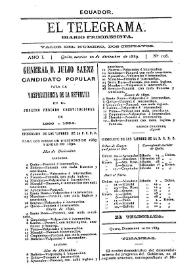 Portada:El Telegrama : diario progresista. Año I, núm. 108, martes 10 de diciembre de 1889