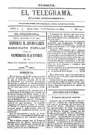 Portada:El Telegrama : diario progresista. Año I, núm. 113, lunes 16 de diciembre de 1889