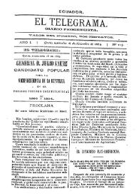 Portada:El Telegrama : diario progresista. Año I, núm. 115, miércoles 18 de diciembre de 1889