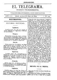 Portada:El Telegrama : diario progresista. Año II, núm. 144, martes 28 de enero de 1890