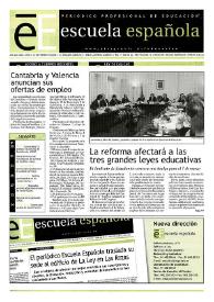 Portada:Escuela española. Año LXII, núm. 3525, 14 de febrero de 2002