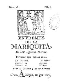 Portada:Entremes de la mariquita / De Don Agustín Moreto