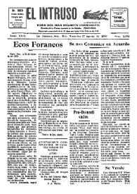 Portada:El intruso. Diario Joco-serio netamente independiente. Tomo XXIX, núm. 2851, miércoles 27 de agosto de 1930