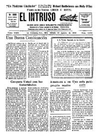 Portada:El intruso. Diario Joco-serio netamente independiente. Tomo XXIX, núm. 2854, sábado 30 de agosto de 1930