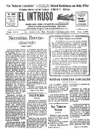 Portada:El intruso. Diario Joco-serio netamente independiente. Tomo XXIX, núm. 2857, miércoles 3 de septiembre de 1930