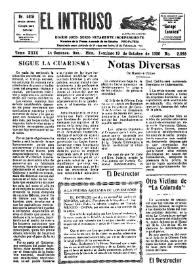 Portada:El intruso. Diario Joco-serio netamente independiente. Tomo XXIX, núm. 2895, domingo 19 de octubre de 1930