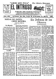 Portada:El intruso. Diario Joco-serio netamente independiente. Tomo XXX, núm. 2929, viernes 28 de noviembre de 1930