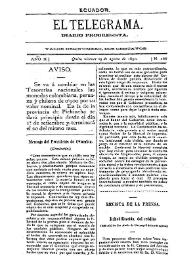 Portada:El Telegrama : diario progresista. Año II, núm. 266, viernes 29 de agosto de 1890