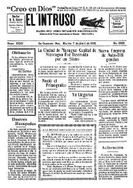 Portada:El intruso. Diario Joco-serio netamente independiente. Tomo XXXI, núm. 3035, martes 7 de abril de 1931