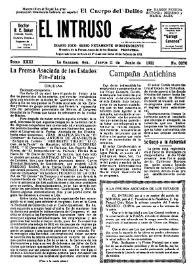 Portada:El intruso. Diario Joco-serio netamente independiente. Tomo XXXI, núm. 3070, jueves 11 de junio de 1931