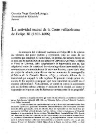 Más información sobre La actividad teatral de la corte vallisoletana de Felipe III (1601-1606) / Germán Vega García-Luengos