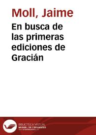 Portada:En busca de las primeras ediciones de Gracián / Jaime Moll
