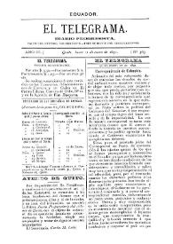 Portada:El Telegrama : diario progresista. Año III, núm. 363, lunes 12 de enero de 1891