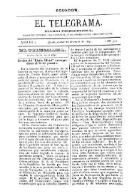 Portada:El Telegrama : diario progresista. Año III, núm. 371, jueves 22 de enero de 1891