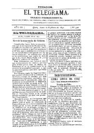 Portada:El Telegrama : diario progresista. Año III, núm. 390, lunes 16 de febrero de 1891
