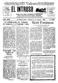 Portada:El intruso. Diario Joco-serio netamente independiente. Tomo XXXI, núm. 3089, viernes 3 de julio de 1931