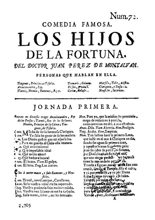 Comedia famosa. Los hijos de la fortuna / Del Doctor Juan Pérez de Montalvan | Biblioteca Virtual Miguel de Cervantes