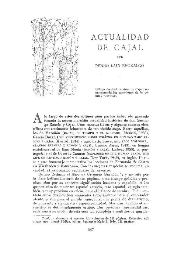 Actualidad de Cajal / por Pedro Laín Entralgo | Biblioteca Virtual Miguel de Cervantes