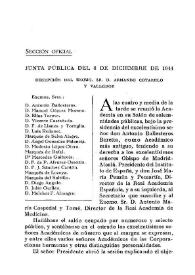 Portada:Junta pública del 6 de diciembre de 1944  : recepción del Excelentísimo Sr. D. Armando Cotarelo y Valledor / V. Castañeda