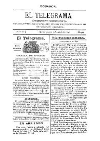 Portada:El Telegrama : diario progresista. Año III, núm. 424, jueves 2 de abril de 1891
