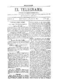 Portada:El Telegrama : diario progresista. Año III, núm. 433, martes 14 de abril de 1891