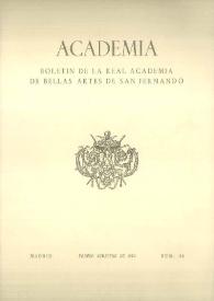 Portada:Academia : Anales y Boletín de la Real Academia de Bellas Artes de San Fernando. Núm. 38, primer semestre de 1974