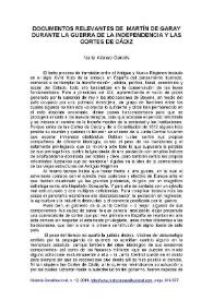 Portada:Documentos relevantes de Martín de Garay durante la Guerra de la Independencia y las Cortes de Cádiz / Nuria Alonso Garcés