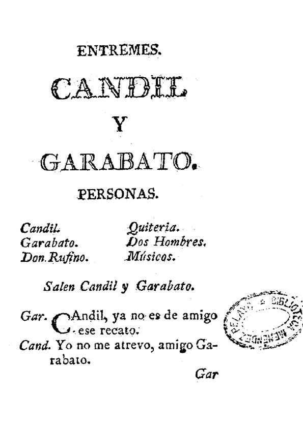 Entremes. Candil y Garabato | Biblioteca Virtual Miguel de Cervantes