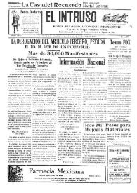 Portada:El intruso. Diario Joco-serio netamente independiente. Tomo LXXIII, núm. 7304, domingo 23 de noviembre de 1941