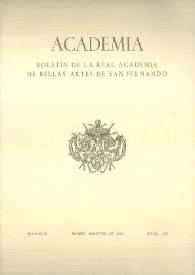 Portada:Academia : Boletín de la Real Academia de Bellas Artes de San Fernando. Primer semestre 1974. Número 38. Preliminares e índice