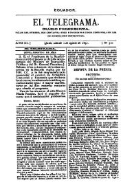 Portada:El Telegrama : diario progresista. Año III, núm. 521, sábado 1º de agosto de 1891