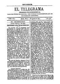 Portada:El Telegrama : diario progresista. Año III, núm. 522, lunes 3 de agosto de 1891