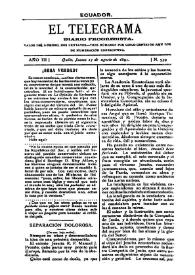 Portada:El Telegrama : diario progresista. Año III, núm. 539, jueves 27 de agosto de 1891