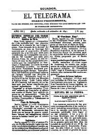 Portada:El Telegrama : diario progresista. Año III, núm. 543, miércoles 2 de septiembre de 1891
