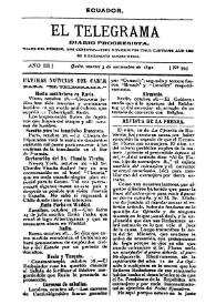 Portada:El Telegrama : diario progresista. Año III, núm. 593, martes 3 de noviembre de 1891