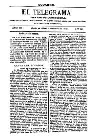Portada:El Telegrama : diario progresista. Año III, núm. 597, sábado 7 de noviembre de 1891