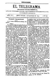 Portada:El Telegrama : diario progresista. Año III, núm. 600, miércoles 11 de noviembre de 1891