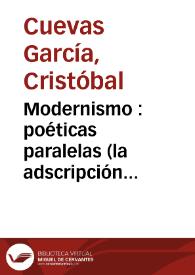 Portada:Modernismo  : poéticas paralelas (la adscripción literaria de Salvador Rueda) / Cristóbal Cuevas García