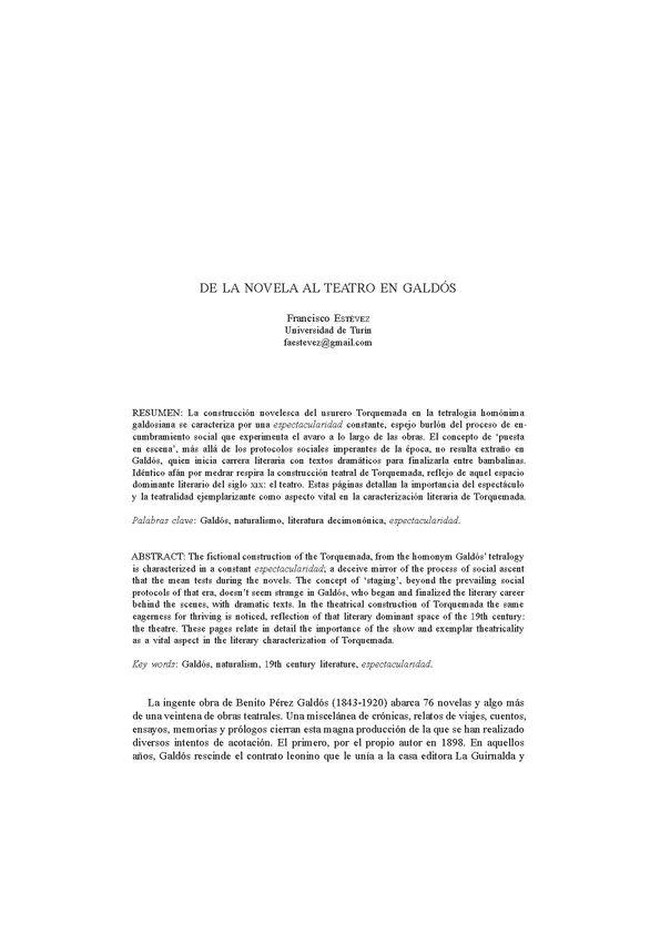 De la novela al teatro en Galdós / Francisco Estévez | Biblioteca Virtual Miguel de Cervantes