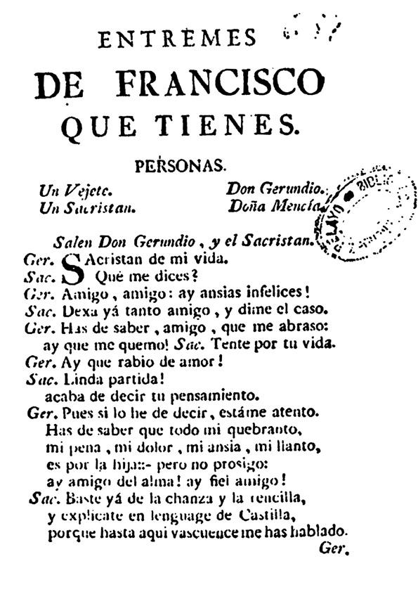 Entremes de Francisco que tienes | Biblioteca Virtual Miguel de Cervantes