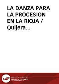 Portada:LA DANZA PARA LA PROCESION EN LA RIOJA / Quijera Perez, José Antonio