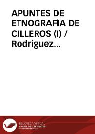 Portada:APUNTES DE ETNOGRAFÍA DE CILLEROS (I) / Rodriguez Plasencia, José Luis