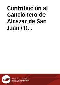 Portada:Contribución al Cancionero de Alcázar de San Juan (1) / Araque Comino, Esther