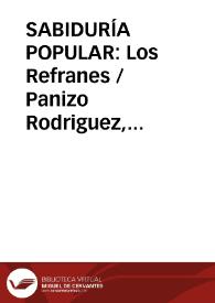 Portada:SABIDURÍA POPULAR: Los Refranes / Panizo Rodriguez, Juliana