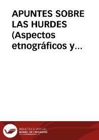 Portada:APUNTES SOBRE LAS HURDES (Aspectos etnográficos y antropológicos) / Barroso Gutierrez, Félix