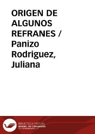 Portada:ORIGEN DE ALGUNOS REFRANES / Panizo Rodriguez, Juliana