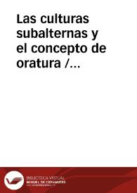 Portada:Las culturas subalternas y el concepto de oratura / Prat Ferrer, Juan José