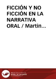 Portada:FICCIÓN Y NO FICCIÓN EN LA NARRATIVA ORAL / Martin Criado, Arturo