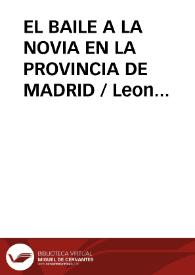 Portada:EL BAILE A LA NOVIA EN LA PROVINCIA DE MADRID / Leon Fernandez, Marcos