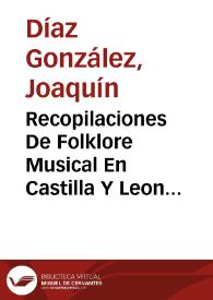 Portada:Recopilaciones De Folklore Musical En Castilla Y Leon (1862-1939)